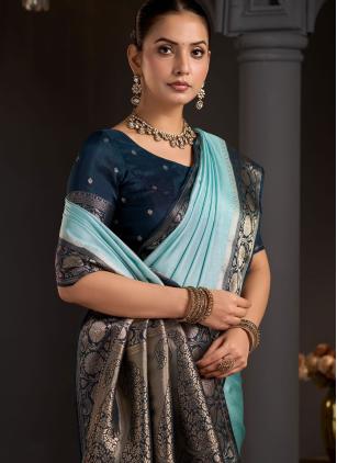 
                      Aqua Blue Ceremonial Viscose Woven Classic Saree