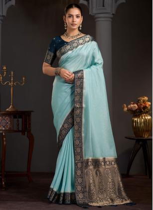 
                      Aqua Blue Ceremonial Viscose Woven Classic Saree