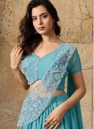 
                      Aqua Blue Cut Dana Imported Readymade Lehenga Choli