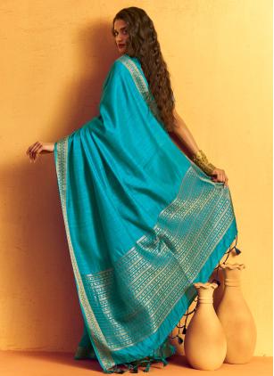 
                      Aqua Blue Weaving Tussar Silk Saree