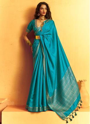 
                      Aqua Blue Weaving Tussar Silk Saree