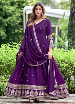 
                      Art Silk Ceremonial Purple Embroidered Salwar Kameez