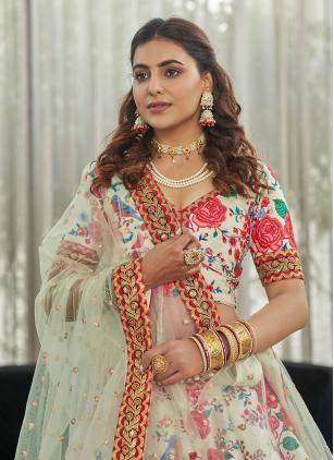 
                      Art Silk Digital Print Red and White Trendy Lehenga Choli