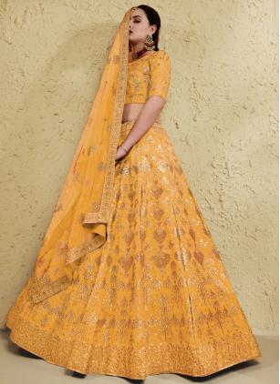 
                      Art Silk Embroidered Yellow Lehenga Choli
