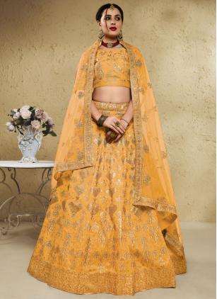 
                      Art Silk Embroidered Yellow Lehenga Choli