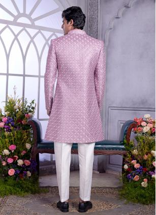 
                      Art Silk Pink Machine Embroidery Indo Western