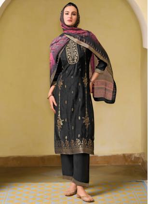 
                      Black Viscose Jacquard Partywear Salwar Kameez