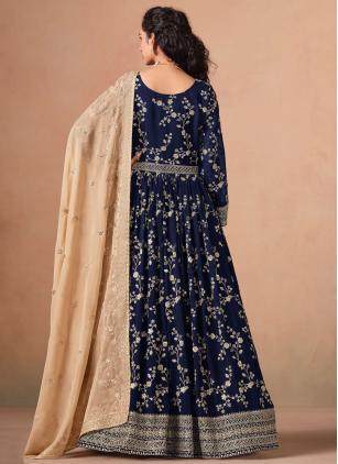 
                      Embroidered Blue Faux Georgette Readymade Salwar Kameez