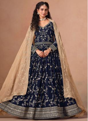 
                      Embroidered Blue Faux Georgette Readymade Salwar Kameez