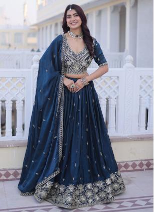 
                      Attractive Ceremonial Blue Fandy Lehenga Choli