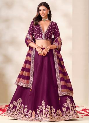 
                      Ceremonial Purple Embroidered Designer Lehenga Choli
