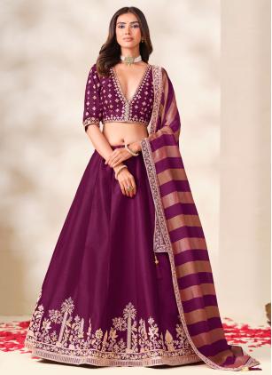 
                      Ceremonial Purple Embroidered Designer Lehenga Choli