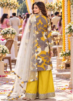 
                      Attractive Embroidered Chinon Multi Colour Palazzo Salwar Kameez
