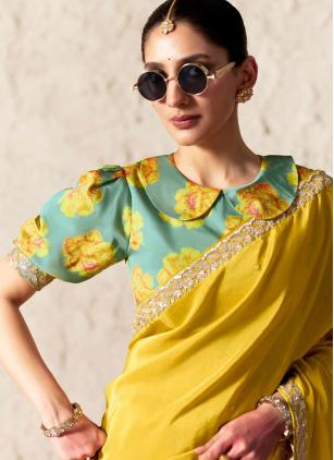 
                      Embroidered Fancy Fabric Ceremonial Yellow Saree