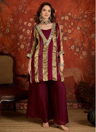
                      Fandy Embroidered Maroon Palazzo Salwar Kameez