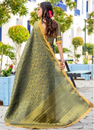 
                      Attractive Firozi Woven Brocade Contemporary Saree