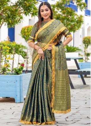 
                      Attractive Firozi Woven Brocade Contemporary Saree