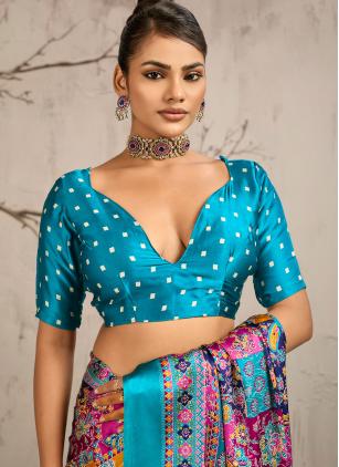 Ajrakh Print Multi Colour Satin Saree