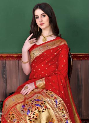 
                      Red Weaving Silk Festival Trendy Saree