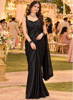 
                      Beads Work Black Classic Readymade Saree