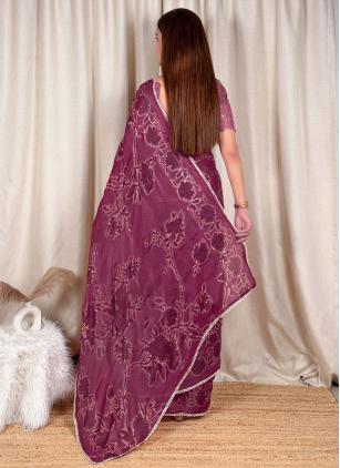 
                      Beads Fandy Satin Pink Trendy Saree