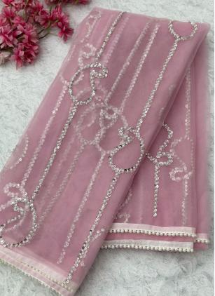 
                      Beads Work Festival Pink Net Classic Saree