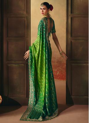 Beads Work Green Pure Georgette Saree - 1