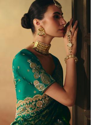 Beads Work Green Pure Georgette Saree - 2