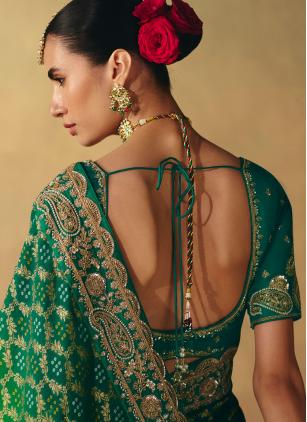 Beads Work Green Pure Georgette Saree