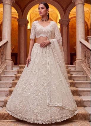 
                      Embroidered Beads Net White Trendy Lehenga Choli