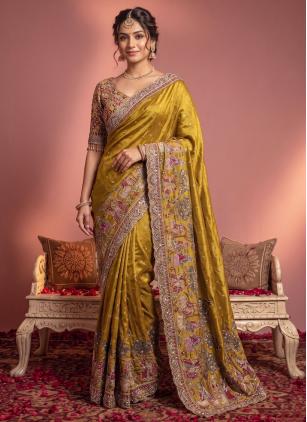 
                      Wedding Green Aari Work Faux Crepe Contemporary Saree