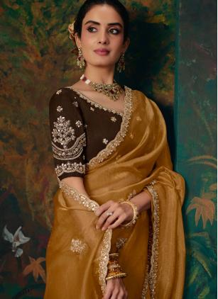 
                      Mustard Fancy Fabric Zari Work Contemporary Saree