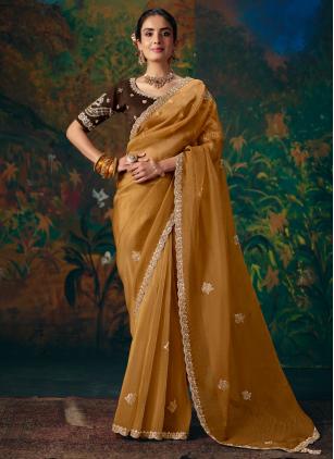 
                      Mustard Fancy Fabric Zari Work Contemporary Saree