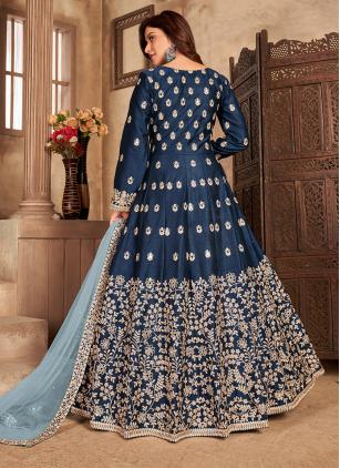 
                      Embroidered Black Art Silk Floor Lenght Salwar Suit