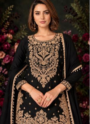
                      Black Beads Work Palazzo Salwar Kameez For Eid