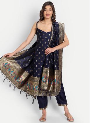 
                      Jacquard Work Cotton Silk Blue Salwar Suit