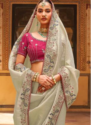 
                      Grey Tissue Embroidered Classic Festive Saree