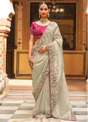 
                      Grey Tissue Embroidered Classic Festive Saree