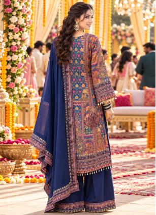 
                      Multi Colour Crepe Silk Aari Work Salwar Kameez
