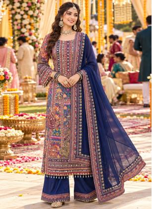 
                      Multi Colour Crepe Silk Aari Work Salwar Kameez