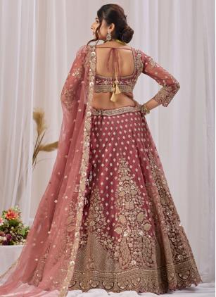 
                      Net Pink Embroidered Trendy Lehenga Choli For Bride