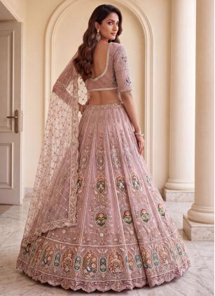
                      Pink Net Embroidered Trendy Lehenga Choli