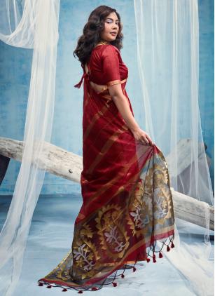 
                      Weaving Work Cotton Maroon Classic Saree
