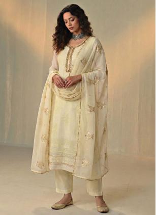 
                      Yellow Faux Georgette Embroidered Salwar Suit