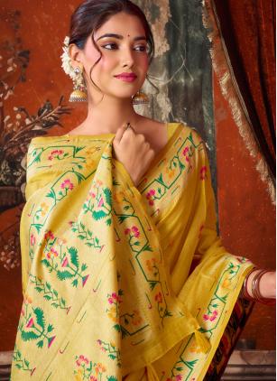 
                      Yellow Woven Tissue Silk Classic Saree