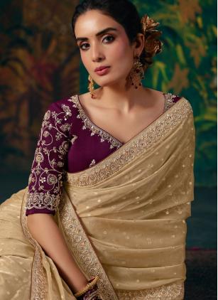 
                      Beige Beads Fancy Fabric Contemporary Saree
