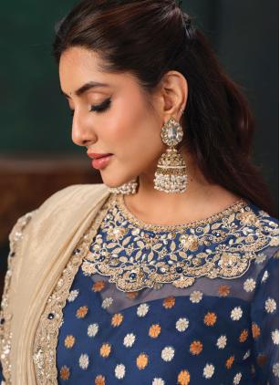 
                      Beige Embroidered Tissue Contemporary Saree