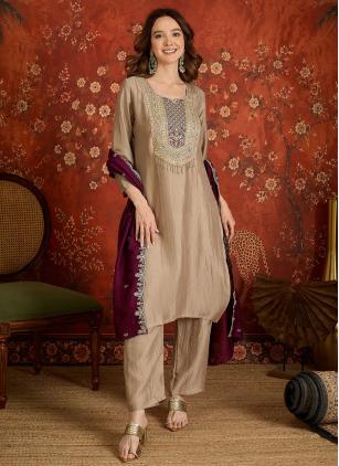 
                      Beige Embroidered Trendy Salwar Kameez