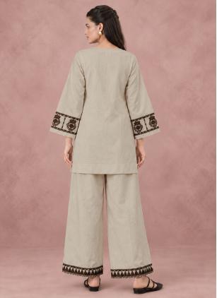 
                      Beige Festival Cotton Embroidered Designer Kurti