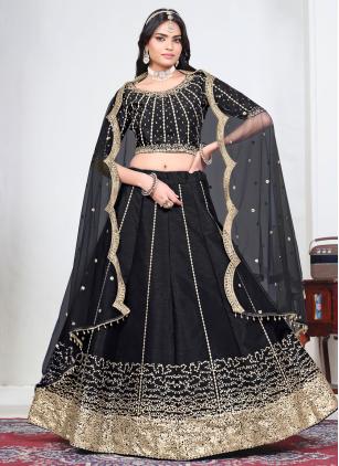 
                      Black Art Silk Sequins Work Party Wear Lehenga Choli